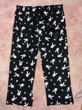 PLAYBOY Black and White Bunny-Print Pajama Pants vintage y2k